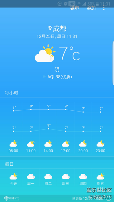 系統(tǒng)天氣的bug好像修復(fù)了，另外成都今天天氣不錯喲