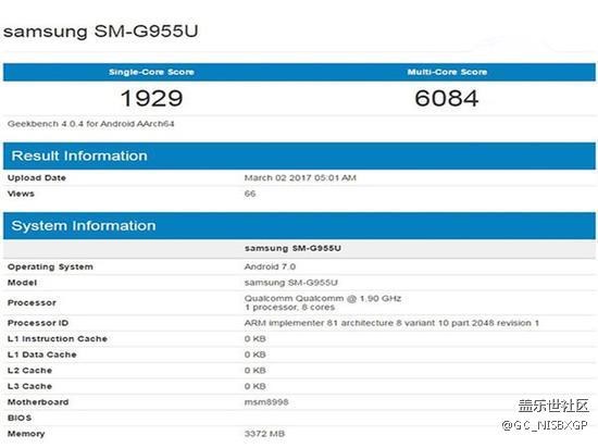 三星S8 Plus跑分曝光：配驍龍835處理器