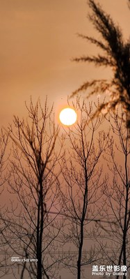 落日余暉映晚霞，一抹夕陽美如畫